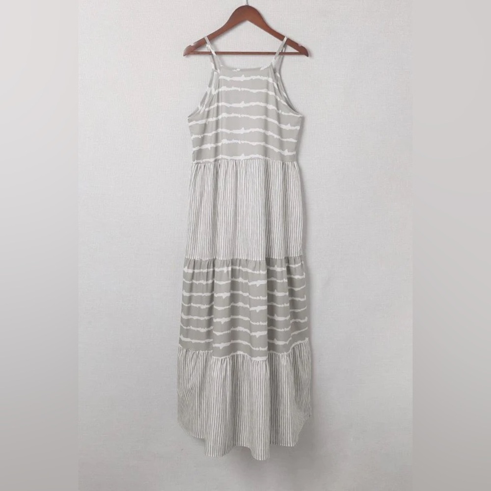 Elegant Gray Striped Maxi Dress